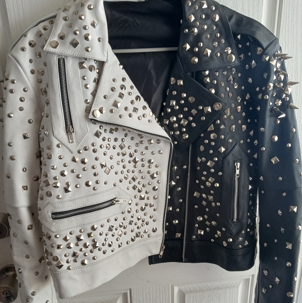 Studded. Black and White Leather Jacket